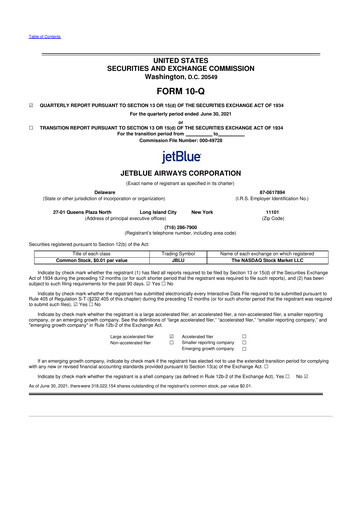 Thumbnail Jetblue Airways
 10-Q Quarterly Report FY2021 