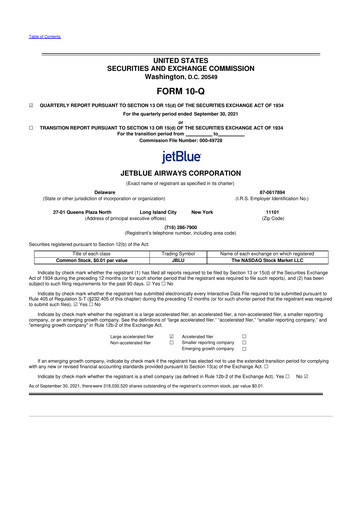 Thumbnail Jetblue Airways
 10-Q Quarterly Report FY2021 