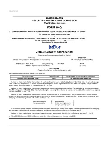 Thumbnail Jetblue Airways
 10-Q Quarterly Report FY2021 