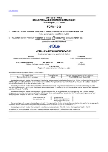Thumbnail Jetblue Airways
 10-Q Quarterly Report FY2023 
