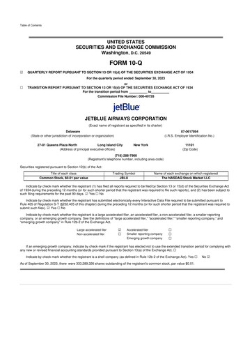 Thumbnail Jetblue Airways
 10-Q Quarterly Report FY2023 