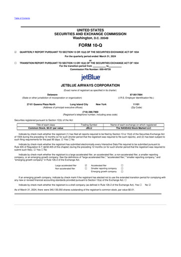 Thumbnail Jetblue Airways
 10-Q Quarterly Report FY2024 