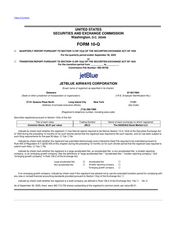 Thumbnail Jetblue Airways
 10-Q Quarterly Report FY2025 