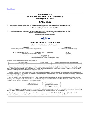 Thumbnail Jetblue Airways
 10-Q Quarterly Report FY2026 
