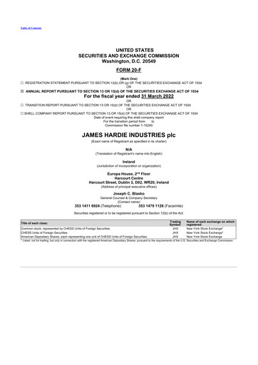 Miniature James Hardie Industries
 20-F Rapport annuel 2022