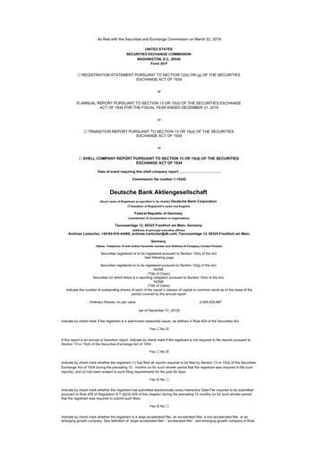 Miniature Deutsche Bank 20-F Rapport annuel 2018