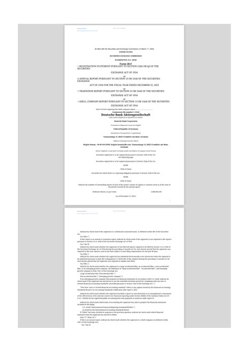 Miniature Deutsche Bank 20-F Rapport annuel 2021