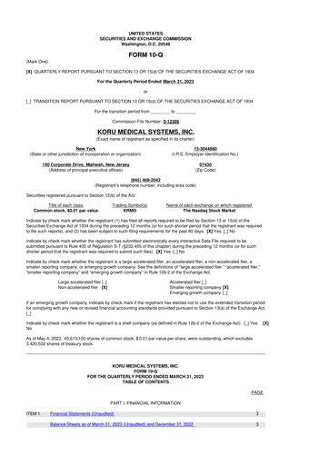 Thumbnail KORU Medical Systems 10-Q Quarterly Report FY2023 