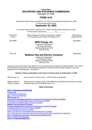 Thumbnail MGE Energy
 10-Q Quarterly Report FY 