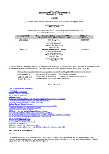 Thumbnail MGE Energy
 10-Q Quarterly Report FY 