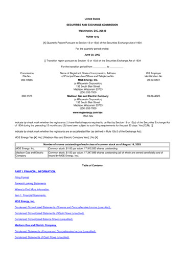 Thumbnail MGE Energy
 10-Q Quarterly Report FY 