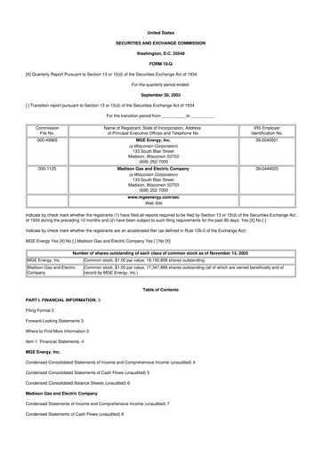 Thumbnail MGE Energy
 10-Q Quarterly Report FY 