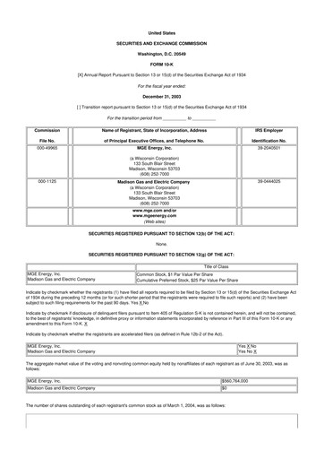 Miniature MGE Energy
 10-K Rapport annuel 