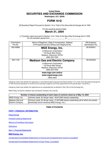 Thumbnail MGE Energy
 10-Q Quarterly Report FY 