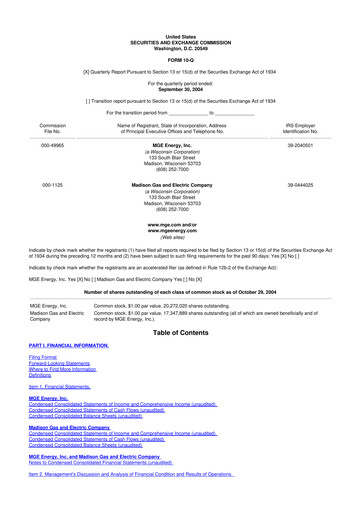 Thumbnail MGE Energy
 10-Q Quarterly Report FY 