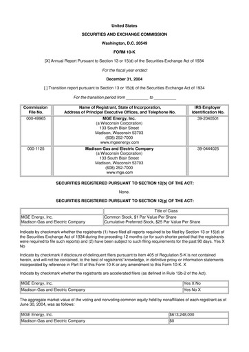 Miniature MGE Energy
 10-K Rapport annuel 