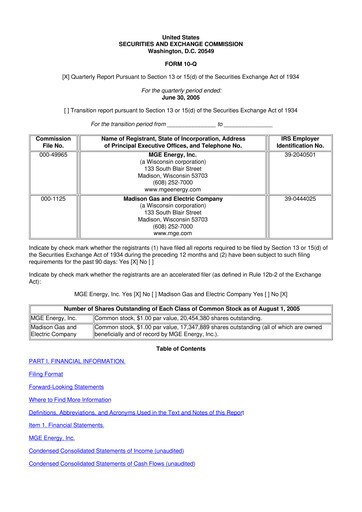 Thumbnail MGE Energy
 10-Q Quarterly Report FY 