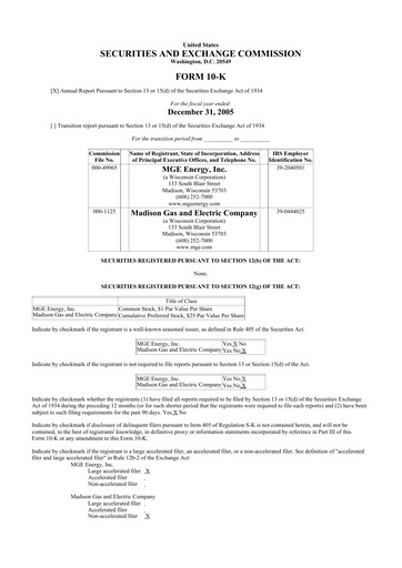 Thumbnail MGE Energy
 10-K Annual Report 