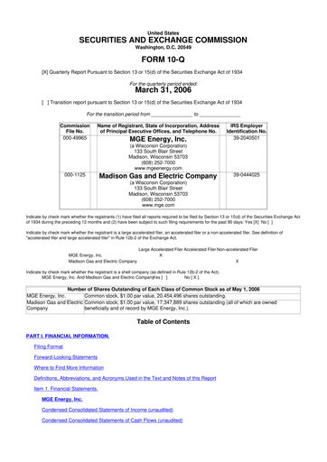 Thumbnail MGE Energy
 10-Q Quarterly Report FY 