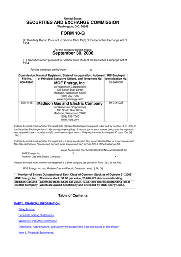 Thumbnail MGE Energy
 10-Q Quarterly Report FY 