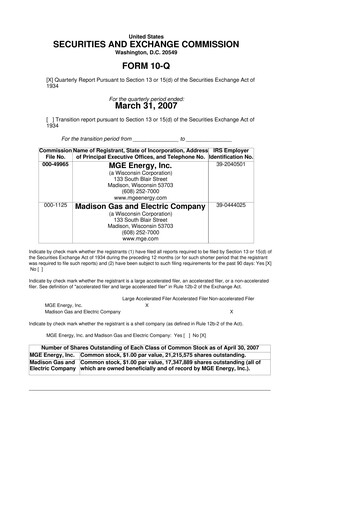 Thumbnail MGE Energy
 10-Q Quarterly Report FY 