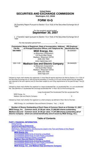 Thumbnail MGE Energy
 10-Q Quarterly Report FY 
