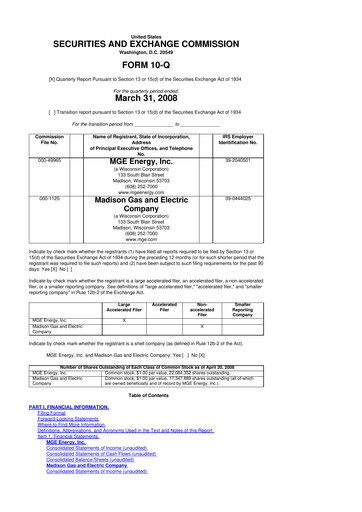 Thumbnail MGE Energy
 10-Q Quarterly Report FY 