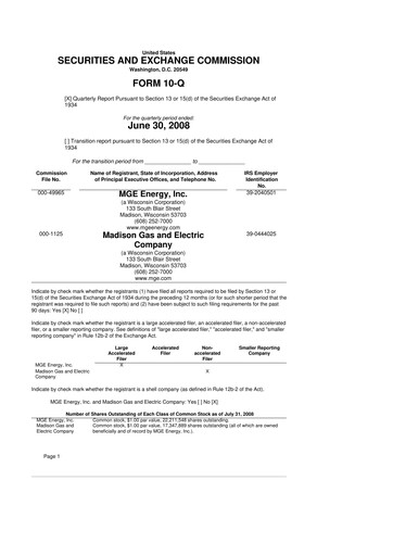 Thumbnail MGE Energy
 10-Q Quarterly Report FY 