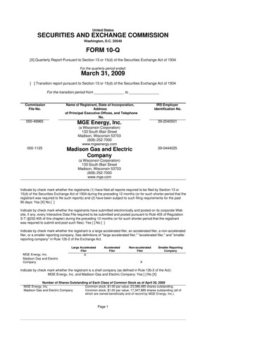 Thumbnail MGE Energy
 10-Q Quarterly Report FY 