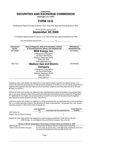 Thumbnail MGE Energy
 10-Q Quarterly Report FY 