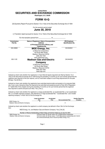 Thumbnail MGE Energy
 10-Q Quarterly Report FY 