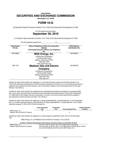Thumbnail MGE Energy
 10-Q Quarterly Report FY 