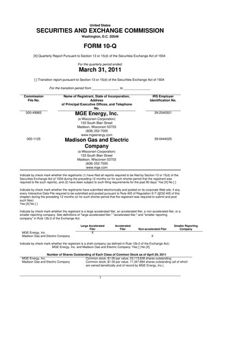 Thumbnail MGE Energy
 10-Q Quarterly Report FY2011 