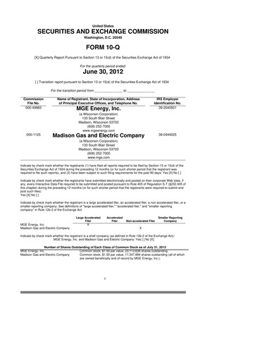 Thumbnail MGE Energy
 10-Q Quarterly Report FY2012 
