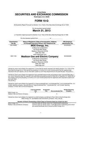 Thumbnail MGE Energy
 10-Q Quarterly Report FY2013 