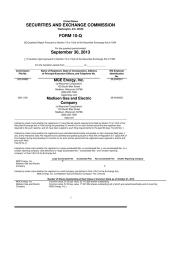 Thumbnail MGE Energy
 10-Q Quarterly Report FY2013 