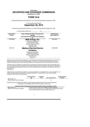 Thumbnail MGE Energy
 10-Q Quarterly Report FY2014 