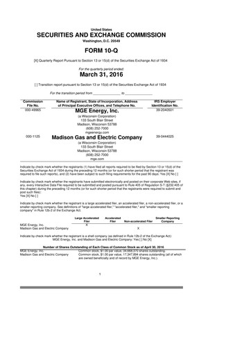 Thumbnail MGE Energy
 10-Q Quarterly Report FY2016 