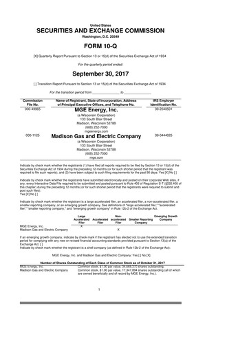 Thumbnail MGE Energy
 10-Q Quarterly Report FY2017 