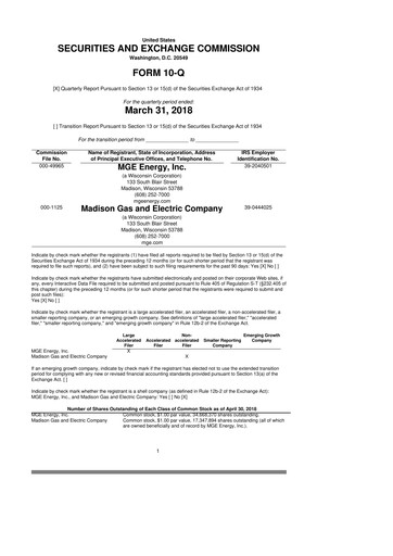 Thumbnail MGE Energy
 10-Q Quarterly Report FY2018 