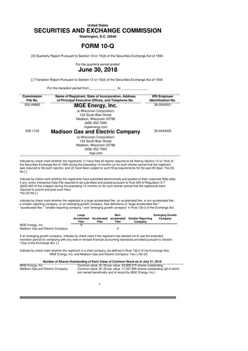 Thumbnail MGE Energy
 10-Q Quarterly Report FY2018 