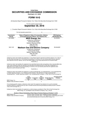 Thumbnail MGE Energy
 10-Q Quarterly Report FY2018 