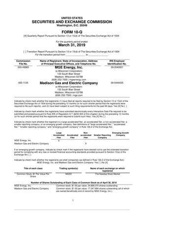 Thumbnail MGE Energy
 10-Q Quarterly Report FY2019 