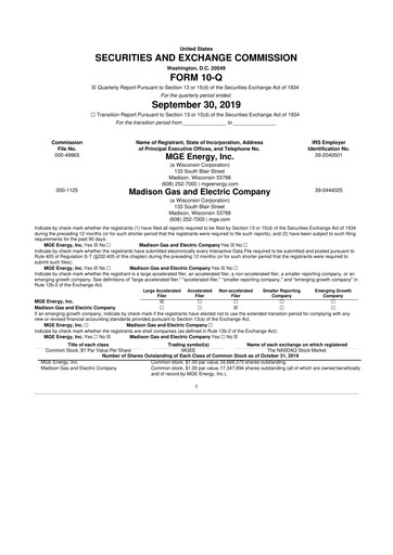 Thumbnail MGE Energy
 10-Q Quarterly Report FY2019 