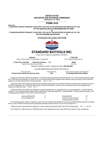 Thumbnail Standard BioTools 10-Q Quarterly Report FY2022 