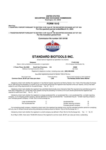 Thumbnail Standard BioTools 10-Q Quarterly Report FY2023 