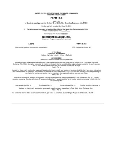 Thumbnail Northrim BanCorp 10-Q Quarterly Report FY2013 