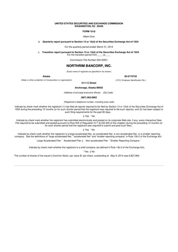 Thumbnail Northrim BanCorp 10-Q Quarterly Report FY2014 
