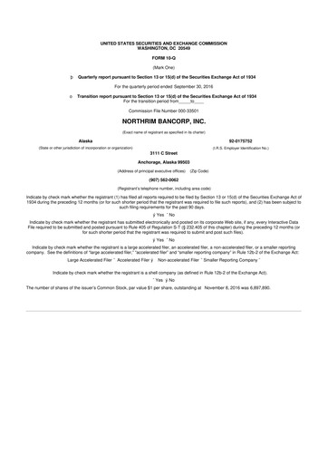 Thumbnail Northrim BanCorp 10-Q Quarterly Report FY2016 