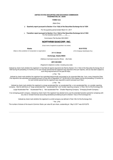 Thumbnail Northrim BanCorp 10-Q Quarterly Report FY2017 